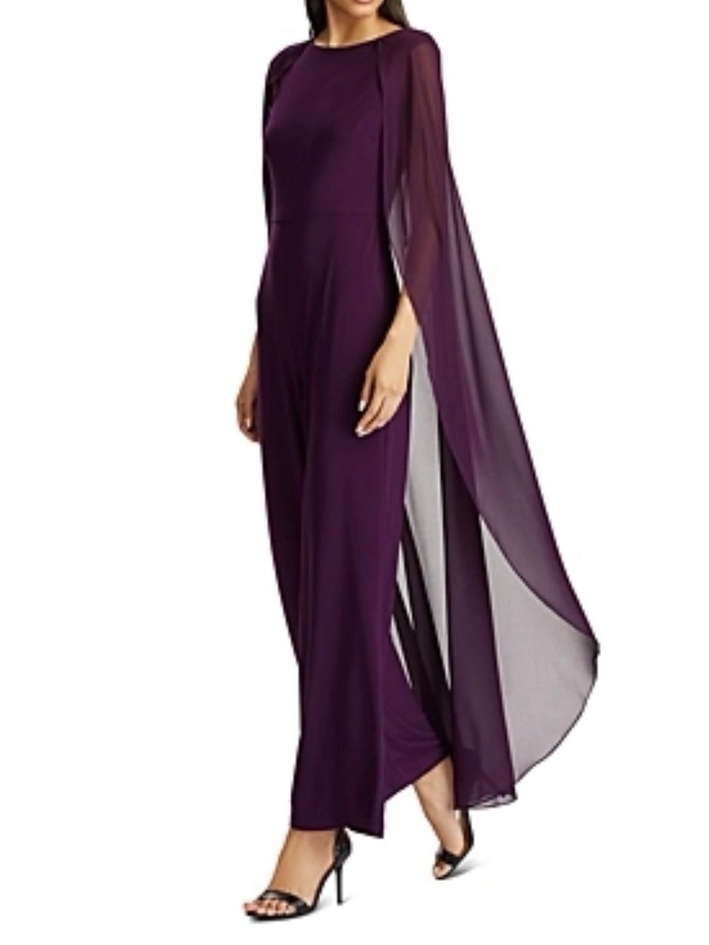 NWT Lauren Ralph Lauren Chiffon Cape-Overlay Jumpsuit Deep Purple/ Plum Size 0